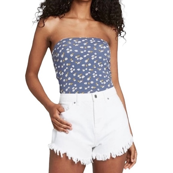Wild Fable Floral Blue Daisy Tube Top Strapless Cropped Flower Print Size XL - Picture 10 of 12